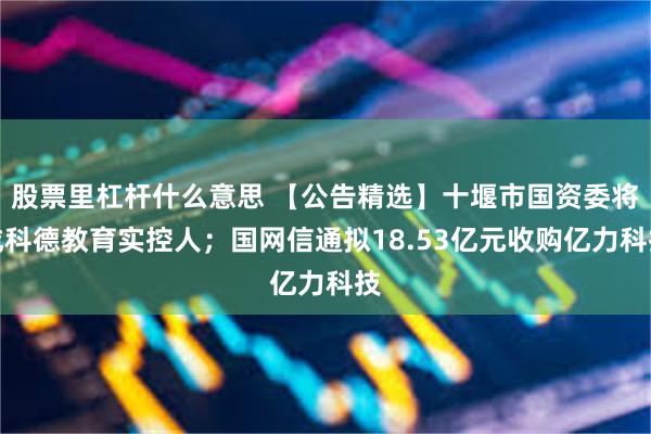 股票里杠杆什么意思 【公告精选】十堰市国资委将成科德教育实控人；国网信通拟18.53亿元收购亿力科技